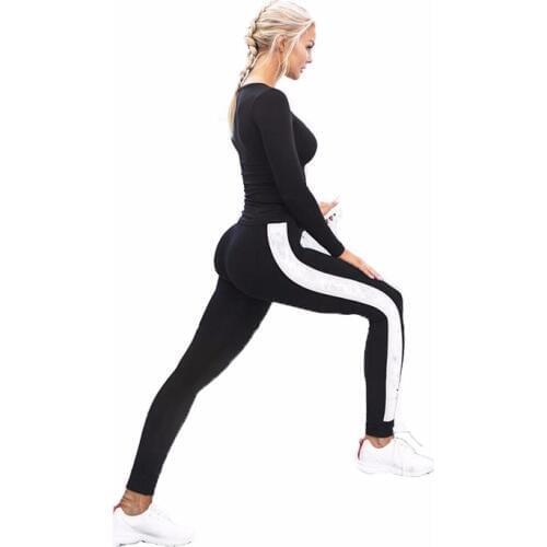 SALSPOR Women High Waist Yoga Leggings Activewear Workout Side Stripe Sports Leggings Bodybuilding Patchwork Fitness Pants