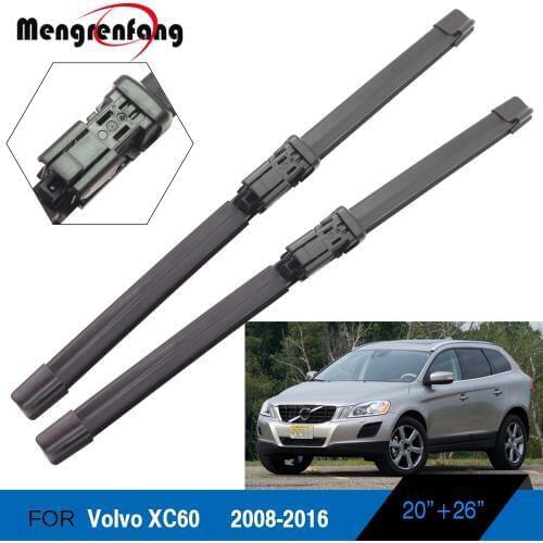 For Volvo XC60 Car Soft Rubber Wiper Blades Front Windscreen Wiper Push Button Arms 2008 2009 2010 2011 2012 2013 2014 2015 2016