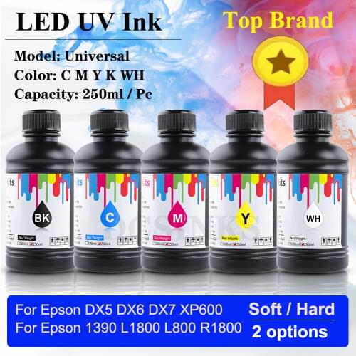 Soft uv ink 250ML LED UV Ink for Epson 1390 1400 1410 DX4 DX5 DX6 DX7 Printhead for Roland Mimaki for Flatbed Inkjet Printer