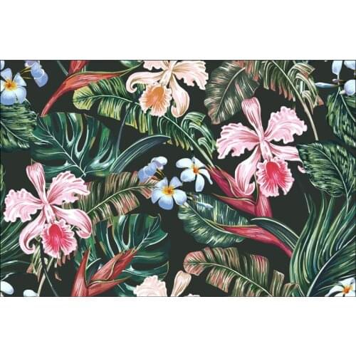 Polyester foursided stretch fabric for dress tropical rainforest hand-painted pattern custom printing fabric shirt sewing fabric