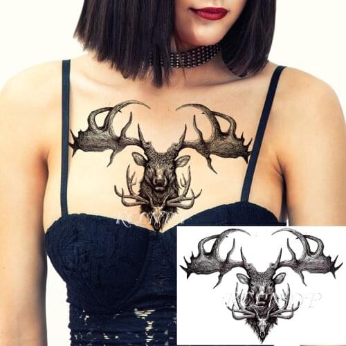 Waterproof Temporary Tattoo Sticker Deer Strong Antlers Skull Fake Tatto Flash Tatoo Hand Arm Foot Body Art for Men Women