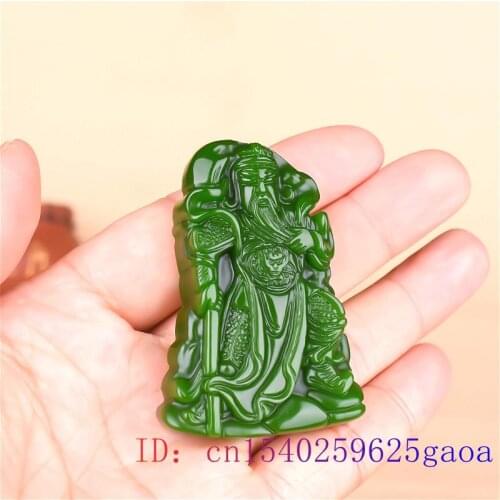 Green Jade Guangong Pendant Gifts Jewelry Jadeite Charm Amulet Fashion for Carved Men Natural Necklace Women Chinese