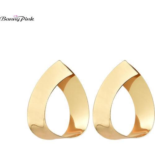 Banny Pink Big Metal Waterdrop Stud Earrings For Women Big Geometric Post Earrings Party Gold Silver Color Hollow Post Earring