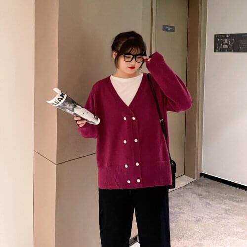 Large Womens Spring And Autumn 2021 New Loose Cover Belly Show Thin Red Sweater Cardigan