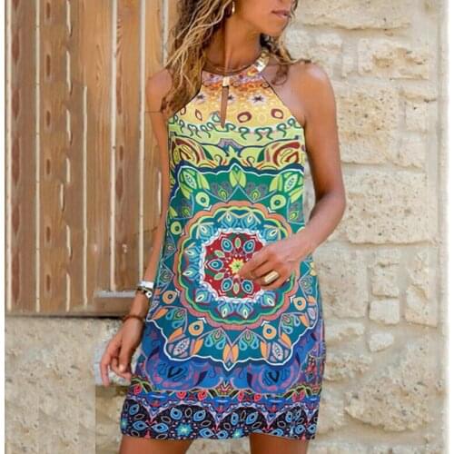 2021 Women Summer Sexy Metal Halter Dress Backless Sleeveless Hang Neck Plaid Printed Loose For Lady Flower Dresses Plus Size