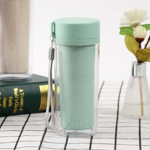 1PCS Straw wheat incense double layer PP plastic hand Water Bottles creative kitchen bar table supplies insulation Water Bottle