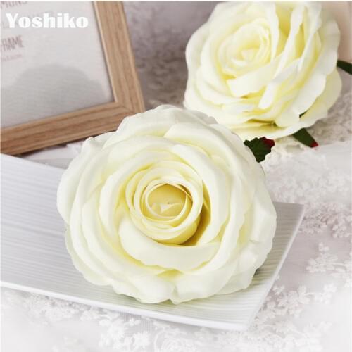 10pcs ivory 10cm Rose fake Flower Head Wedding home Decoration diy home gift table wreath Craft Ornaments Artificial Flowers