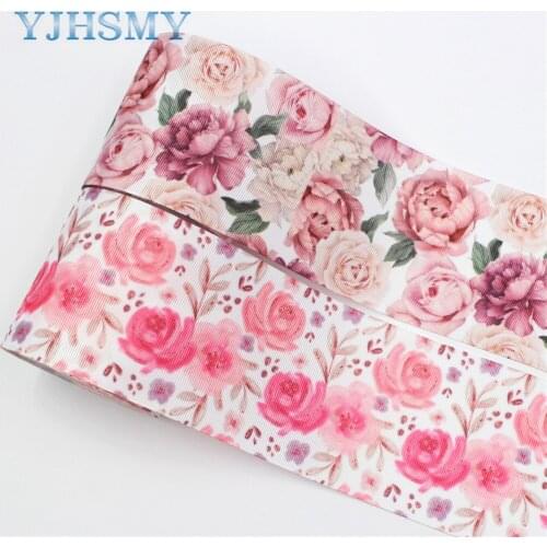 3",10yards Spring flowers Thermal transfer Printed grosgrain Ribbons,bow cap DIY handmade accessories Decorations L-20522-441