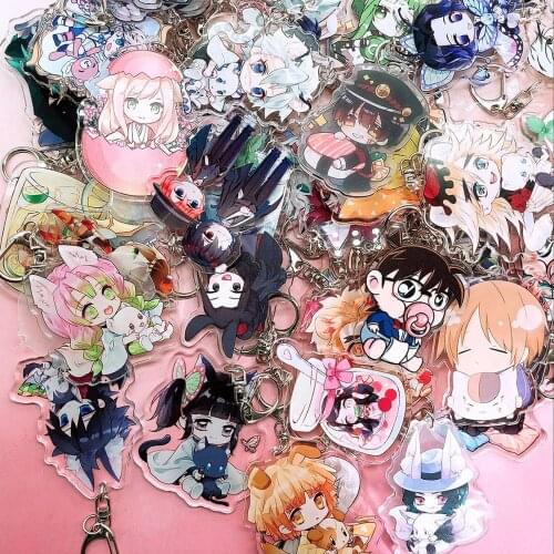 3pcs Demon Slayer Haikyuu Sword Art Online Attack on Titan Random Acrylic Figure keychain Keyring Decor Collection Model Toy