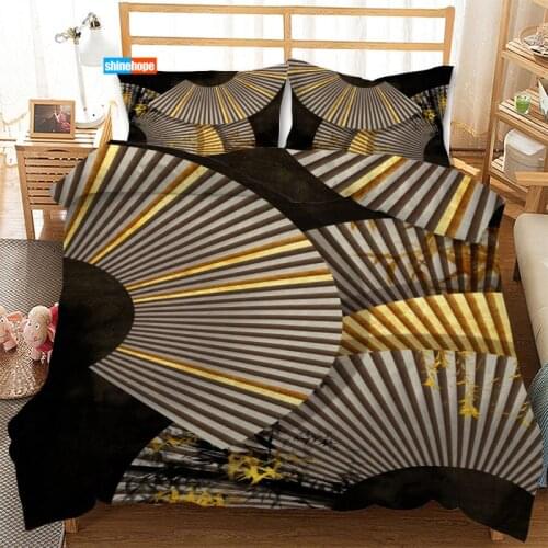 3 Pcs Luxury Duvet Cover Set Fashion Chinese Fan Shape Bedding Sets Comforter Duvet Cover Pillowcase Home Textiles