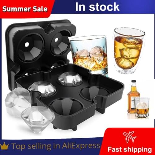 Silicone Ice Cube Tray Mold Diamond Shape 4 Grids Ice Cream Maker Mould Fruit Cube Molds