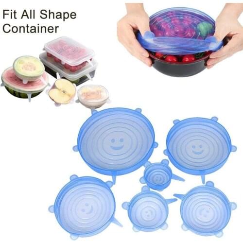 6Pcs/Set Silicone Food Cap Reusable Lid Food Container Fresh Lids Cover Stretch Sealing Lid Cover For Microwave Fridge Containe
