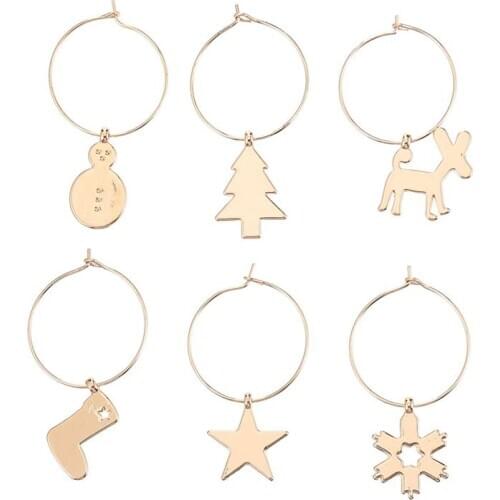 6pcs Metal Cup Rings Christmas Prop Wine Glass Decoration Party Glass Ornament Wine Markers Kitchen Bar Table Decorative Ring