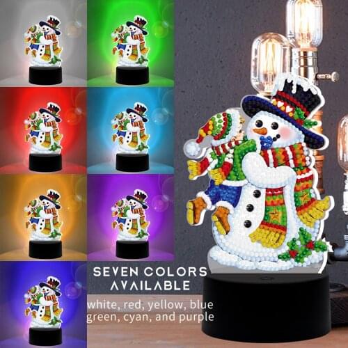 7 Colorful DIY Diamond Painting LED Lamp Special Shaped Diamond Mosaic Cross Stitch Embroidery Cartoon Snowman Rhinestone Decor