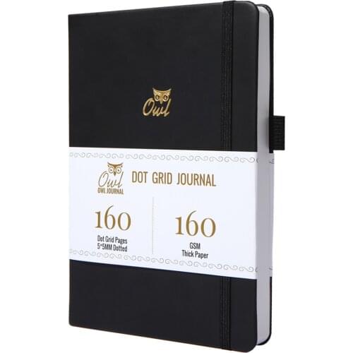BUKE Dotted Journal Dot Grid Notebook Sketcbook - PU Leather, 160gsm Thick Paper, Inner Pocket, Elastic Closure, Pen Holder
