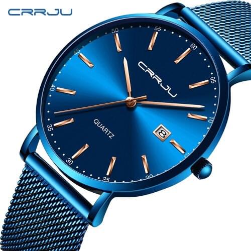 CRRJU Mens Watch 2161 Top Brand Waterproof Ultra Thin Clock Male Steel Strap Casual Quartz Watches Men Wrist Relogio Masculino