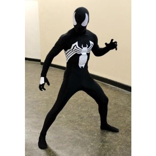 Black and White Venom Cosplay Costumes Spandex Zentai Catsuit Men Boys Halloween Bodysuit Free Shipping