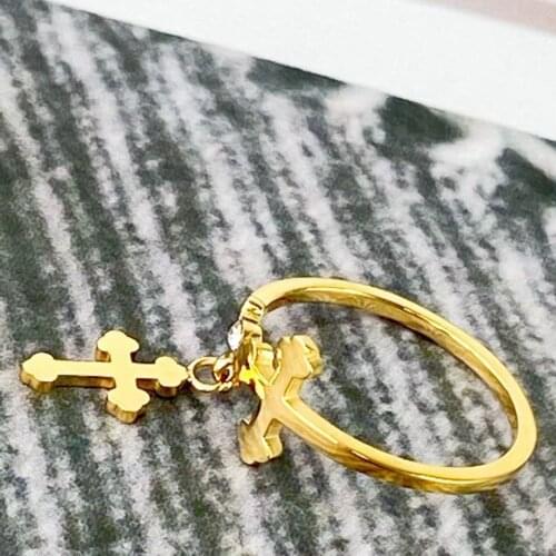 Zircon cross Girl Ring Hot Sell Classic Style Gold Color Luxury Women Fashion Stainless Steel Roxi Jewelry