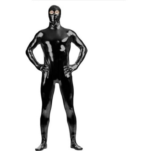 Men Metallic Sexy Latex Open Eyes Zentai Suit Wetlook Faux Leather One Piece Bodysuit Skinny Catsuit Full Body Jumpsuit Clubwear