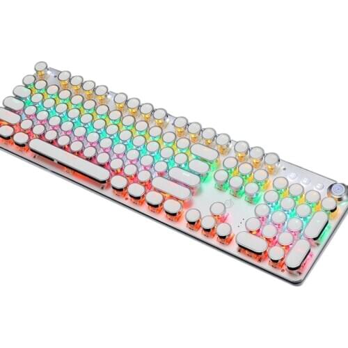 Gaming Mechanical Keyboard, Metal Panel,LED Backlit,USB Wired,Typewriter-Style Round Keycaps,for Laptop Desktop PC White