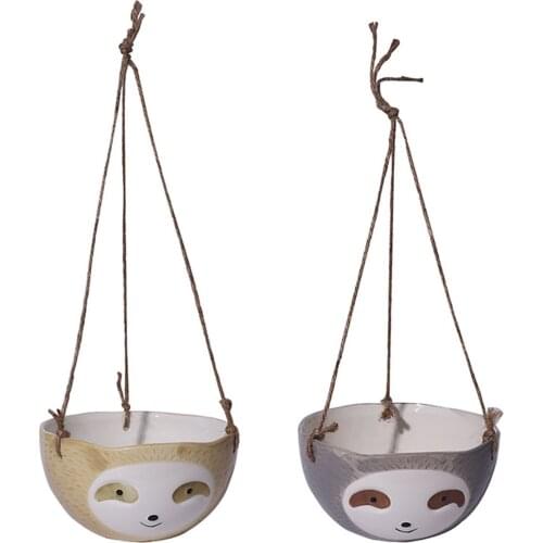 2PCS Ceramic Wall Hanging Flower Pots Sloth Animal Cartoon Printed Large Diameter Vase Home Garden Decoration Diameter Gifts