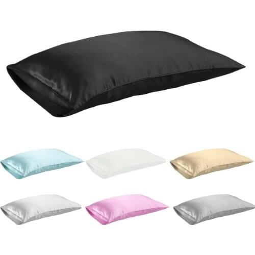 Queen/KING Silk Satin Pillow Case Bedding Pillowcase Smooth Home White Black Grey Khaki Sky Blue Pink Sliver