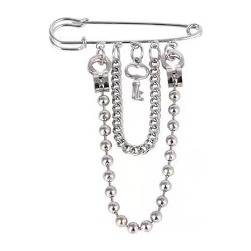 Beautiful Metal Key Brooch For Women Men Suit Decoration Tassel 2 Layers Chain Beads Pin Cloth Jewelry Accessories Gift