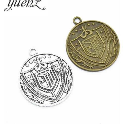 YuenZ 3pcs Antique silver color Round badge Charms Pendants For Necklace Bracelet Jewelry Making DIY Handmade 34*29mm J410