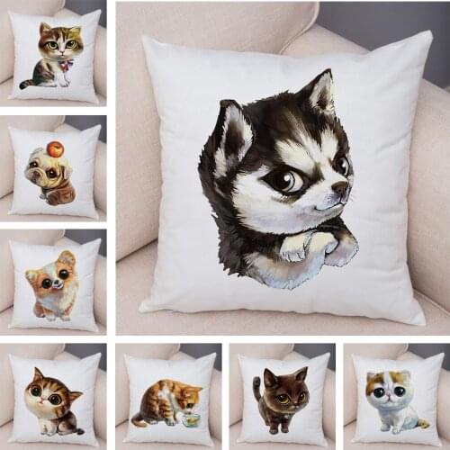 Cute Cartoon Dog Cushion Cover for Sofa Home Children Room Soft Plush Pillow Case Decor Pet Animal Cat Pillowcase 45x45cm