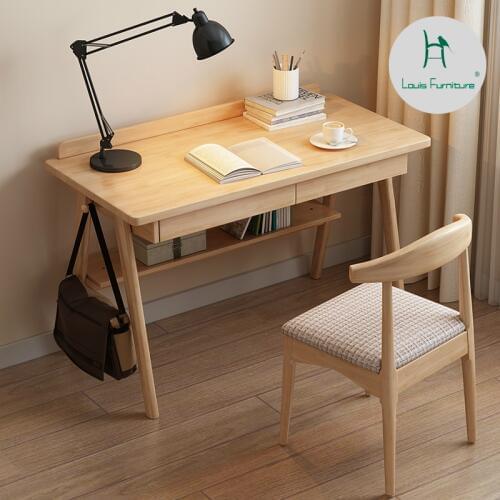 Louis Fashion Computer Desks Nordic Solid Wood Minimalist Japanese Log Color Student Simple Desktop Home