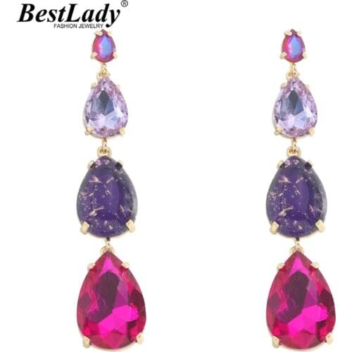 Best Lady Fashion Gorgeous Water Drop Earrings for Women Bohemian Colorful Hanging Statement Drop Earrings Wedding Jewelry Gifts
