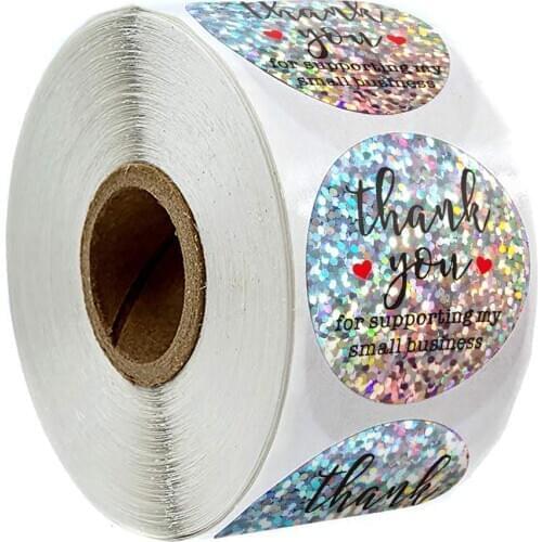 1.5'' Laser Thank You Stickers Cute Circle Seal Labels Scrapbooking Sticker for Small Business Card, Gift Decoration Stationery