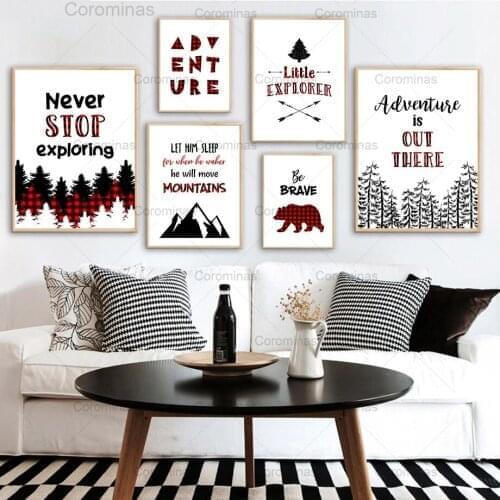 Wall Art Canvas Painting Cartoon Mountain Bear Pine Arrow Forest Nordic Posters and Prints Wall Pictures Kids Room Nursery Decor