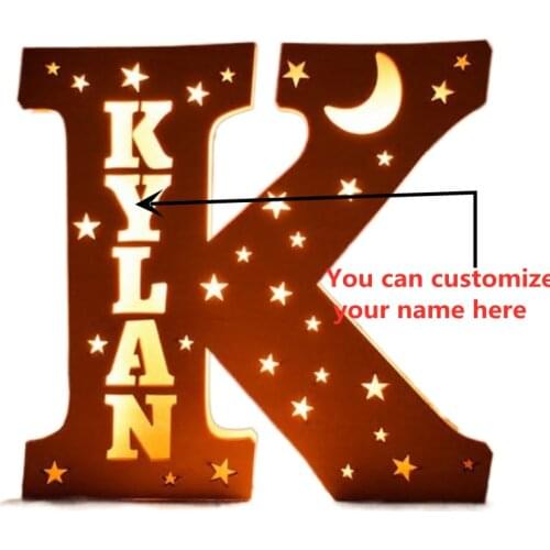LED Customizable Name Night Light USB Wooden Warm Light Table Lamp Star Moon Letter Decorative Lamp Creative Child Birthday Gift