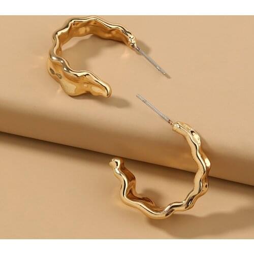 Irregular Creative Bump Earrings C-Shaped Circle Hollow Metal Ear Stud Jewelry Earrings for Women Gifts