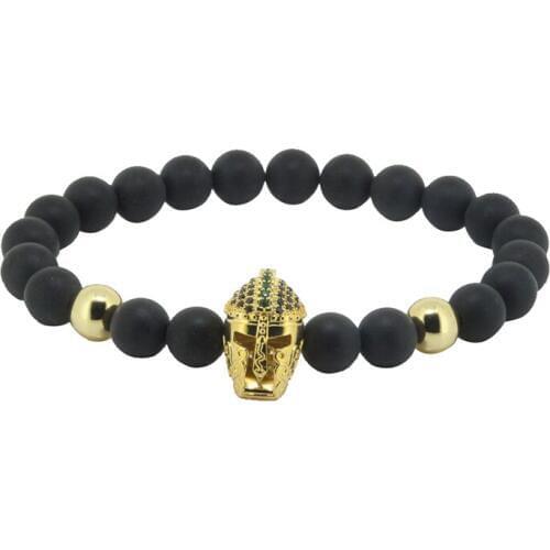New Fashion High Quality Matte Onyx Bead With Helmet Charm Bracelet Women Men Tension Setting Bracelet Hand Chain Jewelry Gift
