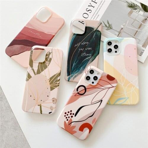 Ottwn Matte Cartoon Graffiti Phone Case For iPhone 11 12 Pro Max XS Max 7 8 Plus 12 Mini XR X SE 2020 Cute Floral Painting Coque