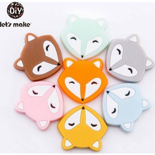 Lets Make Baby Teether Mini Fox Head Slilcone Bead 50pc Food Grade Slilcone Teether Nurse Gift Sensory Dental Care Teething Toy