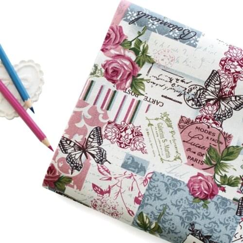 Buulqo Printed Flower & Butterfly cotton and Linen Fabric by meter Retro Vintage sewing crafts cotton fabric 100*155cm