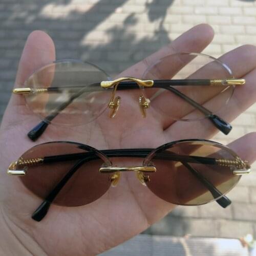 Vazrobe Stone Glasses Male Oval Sunglasses Men Crystal Brown Lens Anti Scratch Rimless