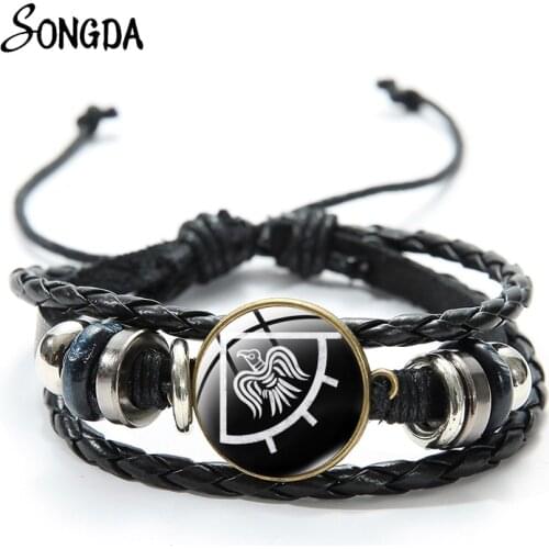 Viking Valknut Prayer Bracelet Raven Banner Viking Flag Glass Gem Odin Fish Accessories Braided Bracelet Talisman Jewelry Gift