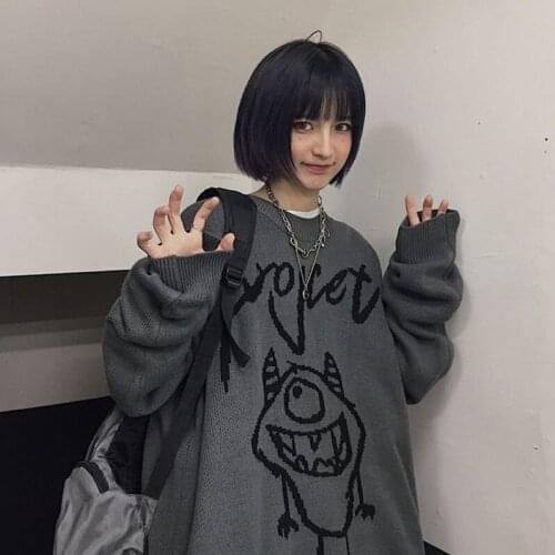 Monster cartoon pattern knitted pullover couple clothing Korean style ins 2020 autumn new Mike Wazowski