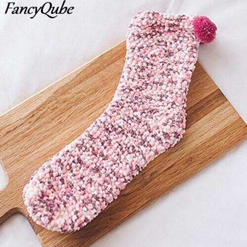Female Winter Warm Soft Floor Socks Cake Socks Coral Cashmere Sock New Style Women Girls Thicken Bed Sleeping Socks
