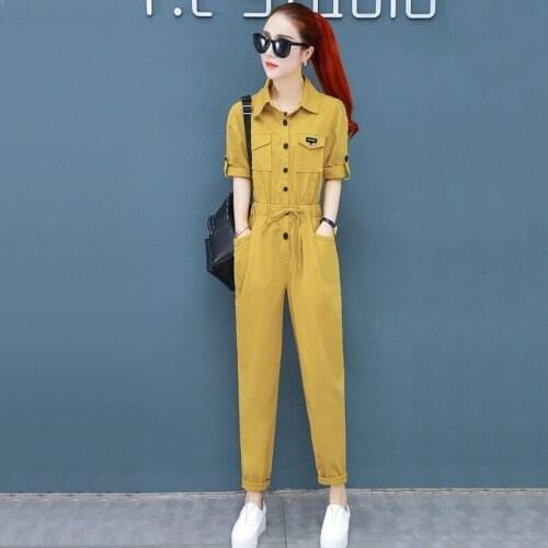 Elegant Jumpsuits For Women 2019 Bodysuit Female Button Elastic Waist Patchwork Casual Overalls Paysuits Women Dungarees DD2335