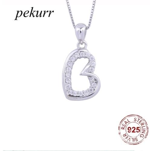 Pekurr 925 Sterling Silver CZ Double Heart Hoop Necklace For Women Letter Pendants Choker Party Fashion Jewelry Accessories