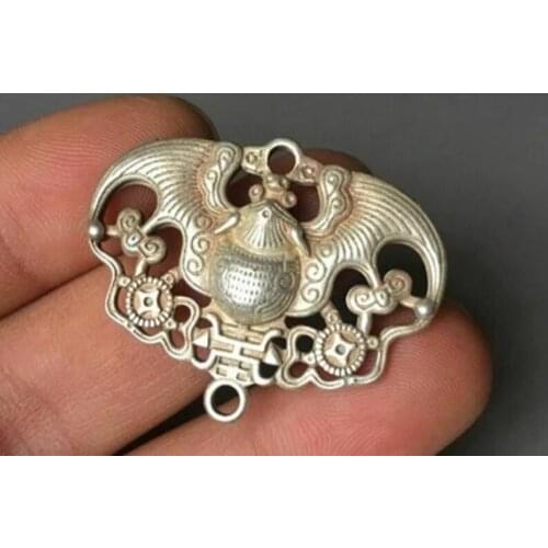 1.52”Tibet Tibetan Buddhism Miao Silver White copper Bat Pendant