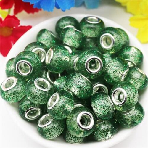 10pcs Green Color Glitter 5mm Large Hole Spacer Beads for Bracelet Women Hair DIY Jewelry Earrings Snake Chain Necklace Charms