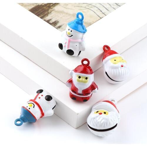 2Pcs 7 Designs Colorful Copper Santa Claus Snowman Open Christmas Bells Pendant Handmade Party DIY Crafts Accessories