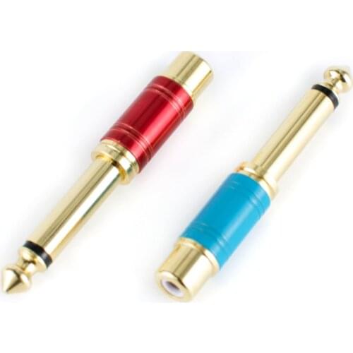 2PCS Gold Plating RCA Female To 6.35mm Male Mono Plug to RCA Adapter Jack Audio Connector