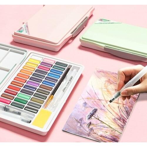 24/36/48 Colors Professio Solid Watercolor Paint Set Macarons Water Color Pigment Portable Box With Water Brush Art Supplies